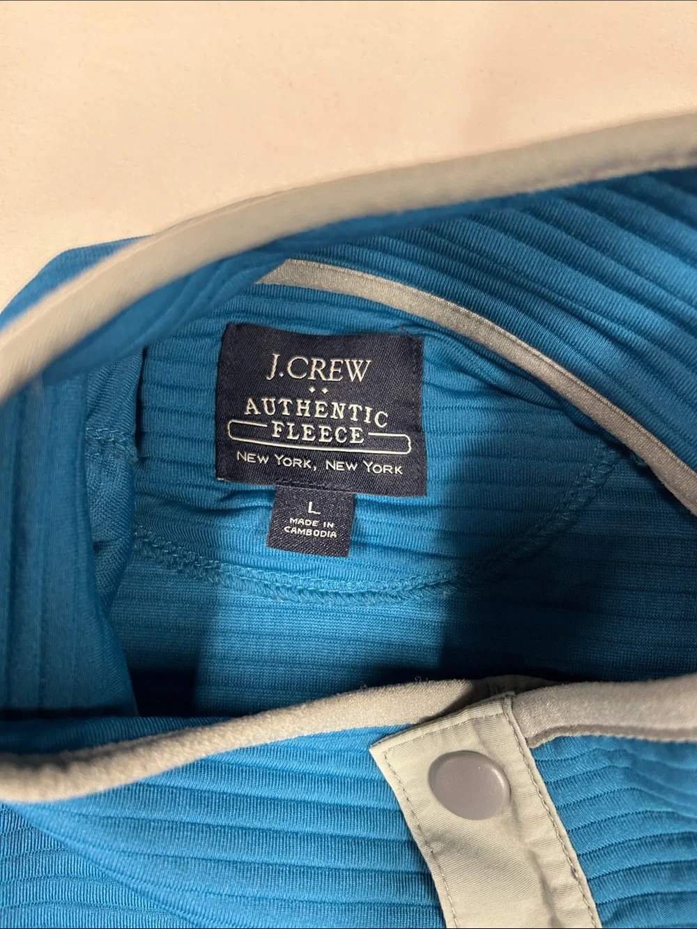 J.Crew Authentic Fleece Snap-Button Pullover Sweatshirt Mens Large Blue Grid